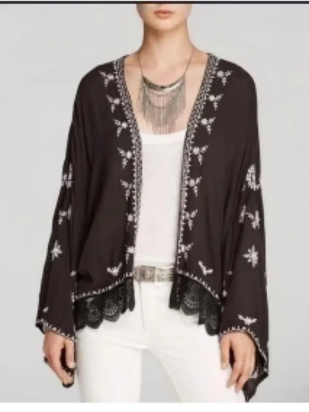 Free People Boho Cropped Embroidered Kimono. Size Medium.